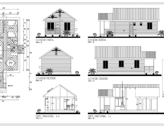 Casa de madera en AutoCAD con planos arquitectónicos, estructura y diseño residencial rústico en formato DWG.