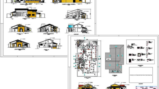 Casa de playa en AutoCAD con planos arquitectónicos, distribución de espacios y diseño residencial costero en formato DWG.