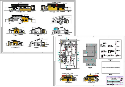 Casa de playa en AutoCAD con planos arquitectónicos, distribución de espacios y diseño residencial costero en formato DWG.