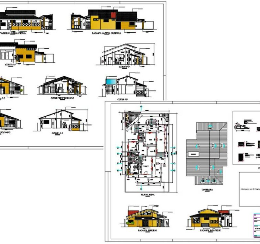 Casa de playa en AutoCAD con planos arquitectónicos, distribución de espacios y diseño residencial costero en formato DWG.