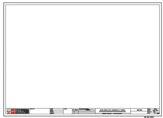 Membrete AutoCAD tamaño A3 con cuadro de rotulación, datos técnicos y formato profesional para planos arquitectónicos y de ingeniería.