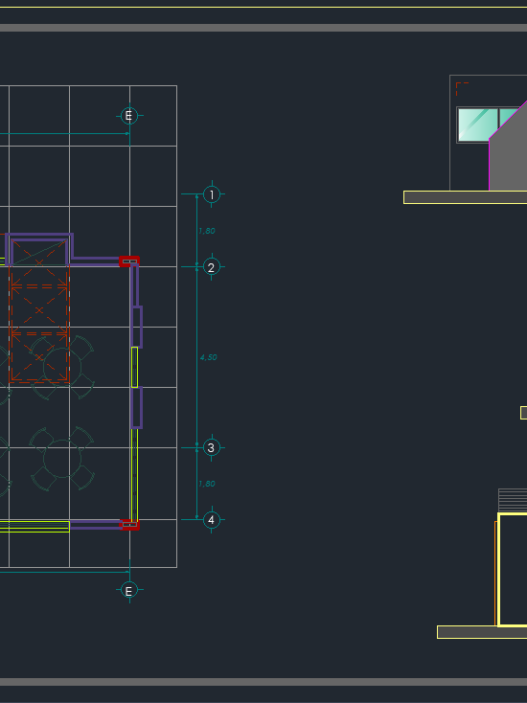 Plano de restaurante en AutoCAD con distribución de mesas, cocina y áreas de servicio para proyectos comerciales en formato DWG.