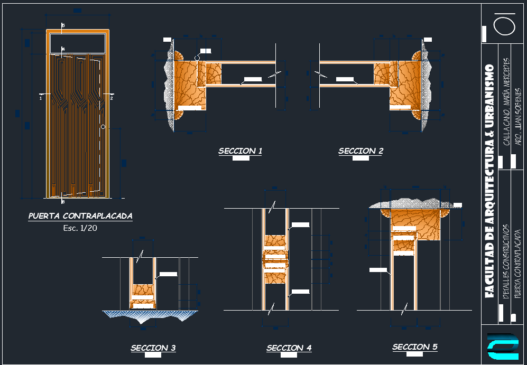 Puerta de madera en AutoCAD con diseño arquitectónico, detalles constructivos y representación en planos en formato DWG.