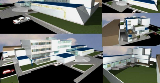 Clínica cardíaca 3D en AutoCAD con modelado arquitectónico, distribución hospitalaria y diseño médico en formato DWG.