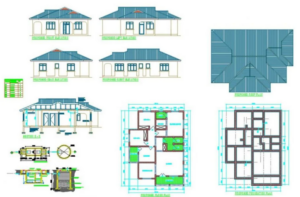 Plano de casa de tres dormitorios en AutoCAD con distribución de espacios y diseño residencial completo en formato DWG.