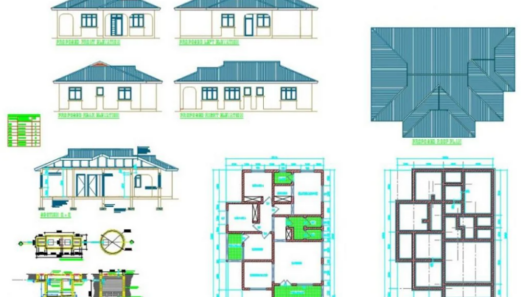 Plano de casa de tres dormitorios en AutoCAD con distribución de espacios y diseño residencial completo en formato DWG.